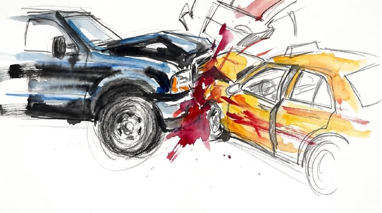 Night on the Bronx River Parkway. Two riders down.