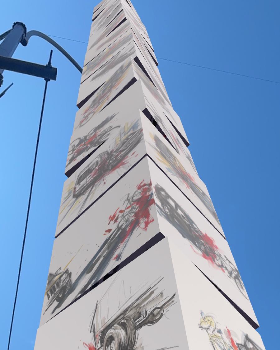 A close street view with layered reflections and repeated forms suggesting accumulated impact.