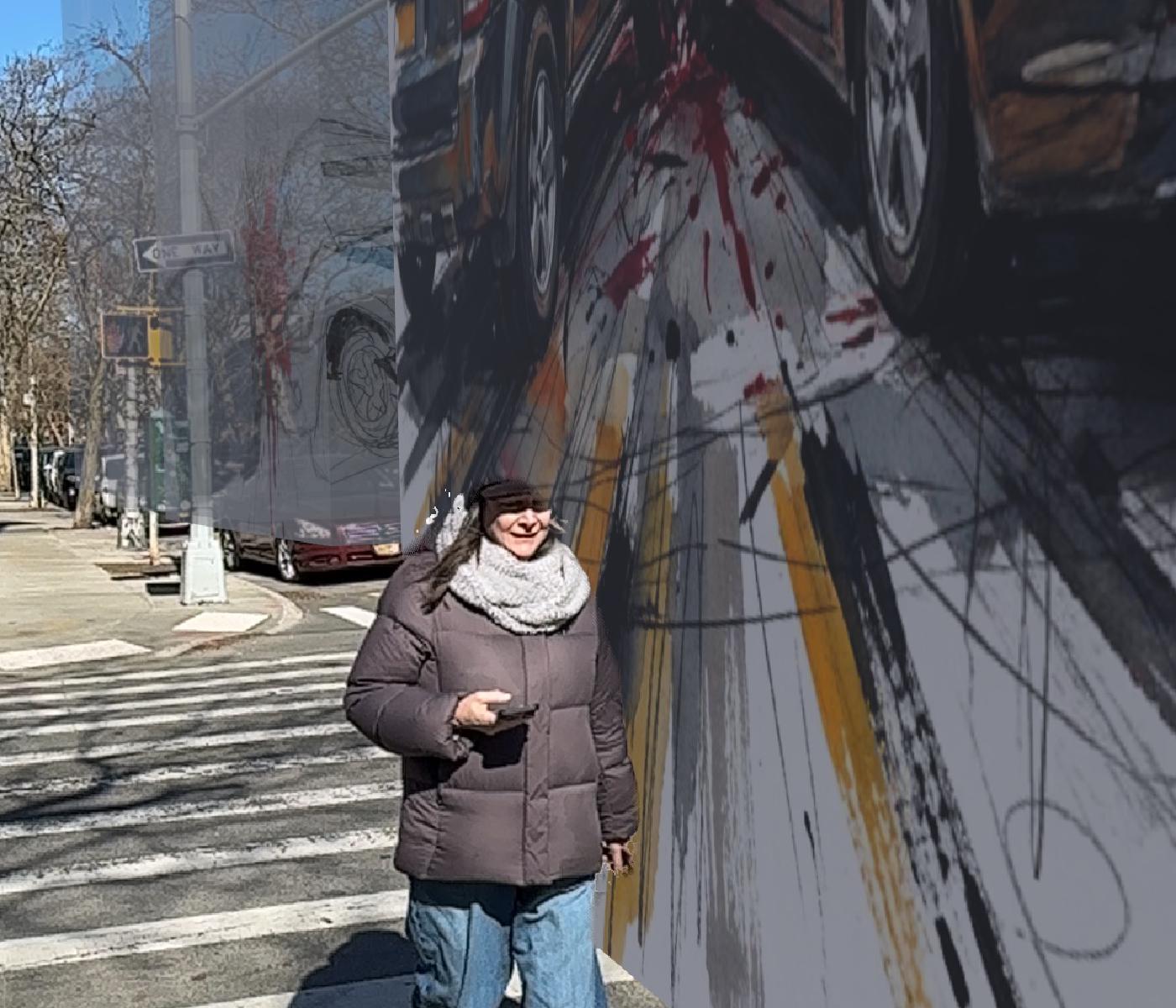 Visitors walking together beside the street during a Crashscape witness walk.
