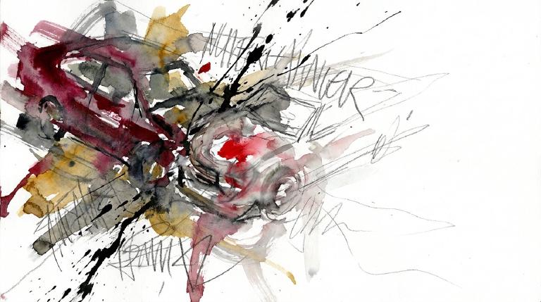 An abstract, flat graphic in muted colors depicts a traffic collision. Intersecting geometric shapes suggest the moment of impact and its disruption, rendered in a somber, respectful, and non-graphic style.